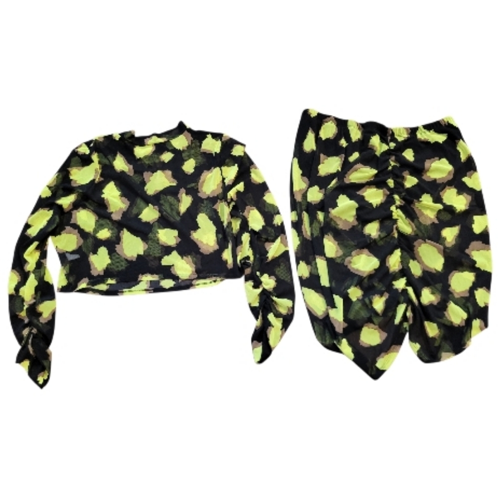 Fashion Nova 'Spot The Difference' Skirt Set - NeonYellow/Combo - Size 3X - Picture 7 of 11